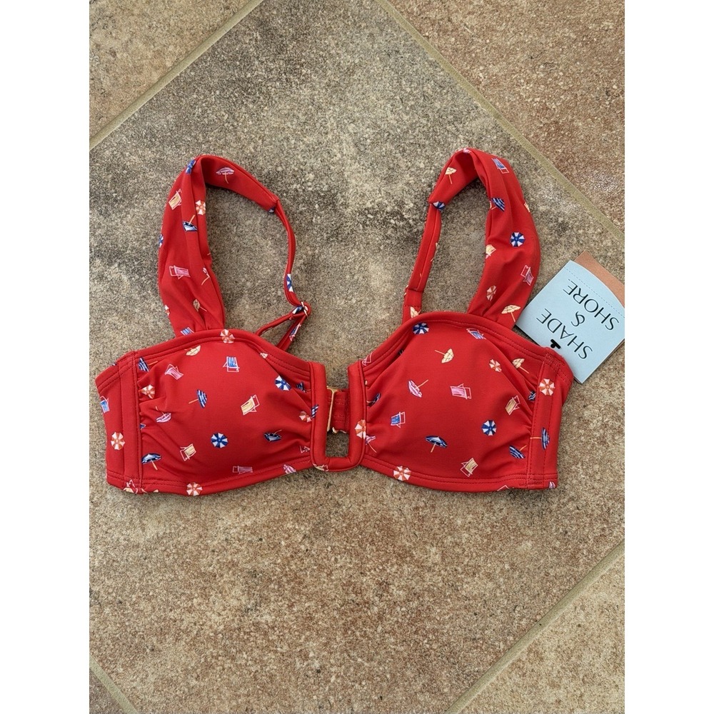 Shade & Shore Women's U-Wire Bralette Top - Red Beach Theme Size D/DD NWT